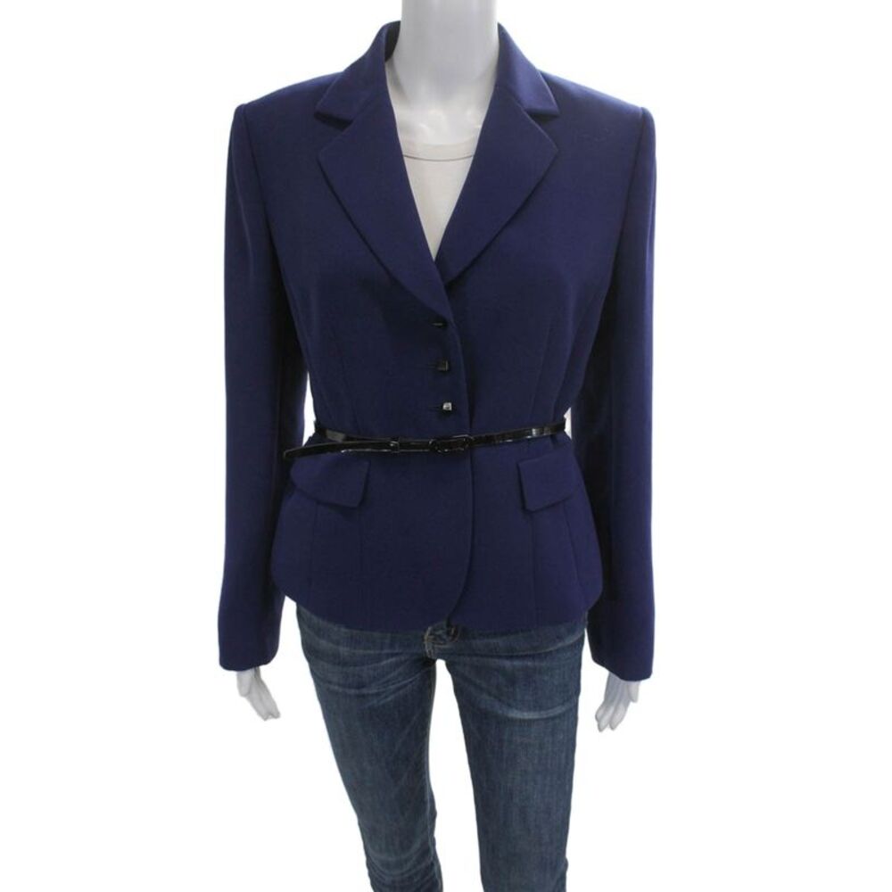 Tahari Levine Women Dark Blue Polyester Classic Blazer Long Sleeve Size 8